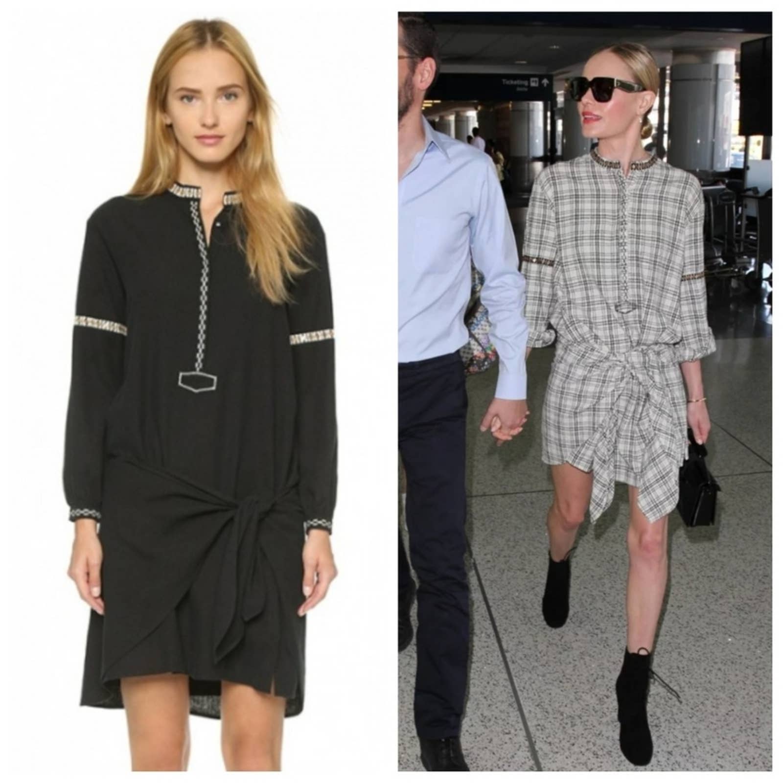 Ulla Johnson Black And Plaid Long Sleeve Dresses